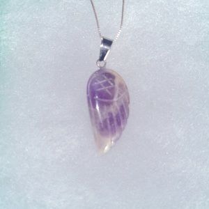 Boho hippie Amethyst Angel Wing Sterling Silver Necklace 16”